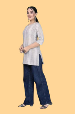 Kfashionbj Women Solid A-line Kurta(White)