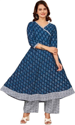 oneworld fashion Women Printed Flared Kurta(Blue)