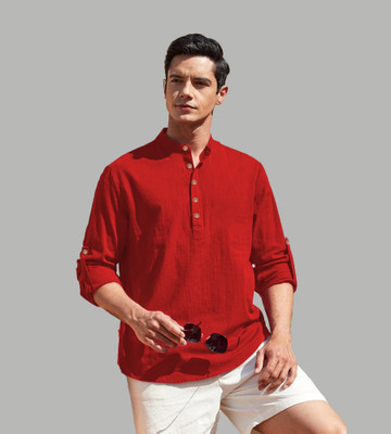 DiAsh Men Solid Straight Kurta(Red)