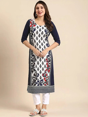 SZN Women Printed A-line Kurta(Dark Blue)