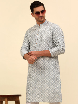 ANOUK Men Embroidered Straight Kurta(Grey)
