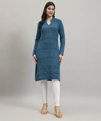 HERMISTON Women Solid Straight Kurta(Blue)