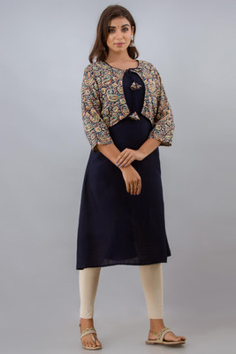 KARN KAWACH Women Printed A-line Kurta(Blue, Beige)