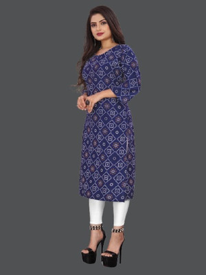 dharmanandan creation Women Printed Flared Kurta(Blue)