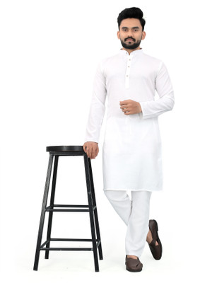 Ganesh Creation GC Men Solid A-line Kurta(White)
