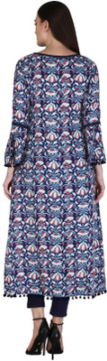 HouseOfCommon Women Printed Flared Kurta(Blue)