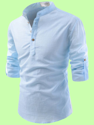 Life Roads Men Solid Straight Kurta(Light Blue)
