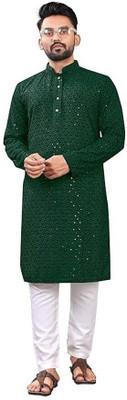 JENJEE Men Embellished A-line Kurta(Green)
