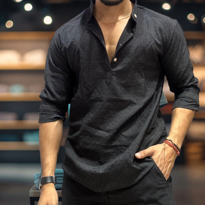 YG BHALIYA Men Self Design Straight Kurta(Black)
