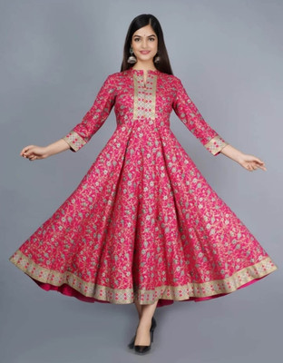 fastal look Women Printed Anarkali Kurta(Pink)