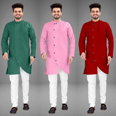 GRATITUDE ROCK Men Solid Asymmetric Kurta(Multicolor)