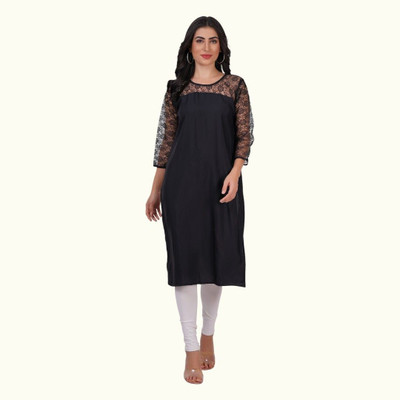 STRADERAD FASHION Women Solid Straight Kurta(Black)