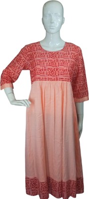 Grua Women Printed Straight Kurta(Orange)