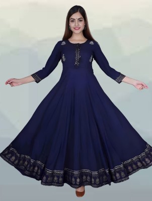 Kapishreshth Women Embroidered Anarkali Kurta(Dark Blue, Gold, White)