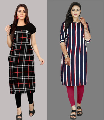 tanvi creation Women Striped Straight Kurta(Black, Purple)