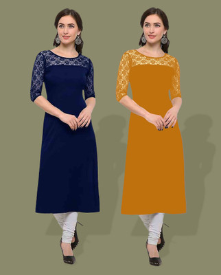 maaheshvi Women Self Design Straight Kurta(Dark Blue)