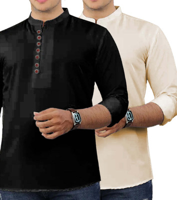 VIMASUTI Men Solid Straight Kurta(Beige)