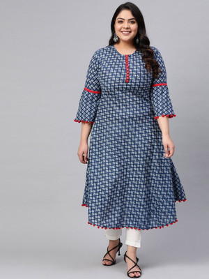 AKIKO Women Printed A-line Kurta(Blue)