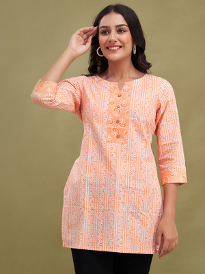 Feranoid Retail Women Printed Straight Kurta(Orange)