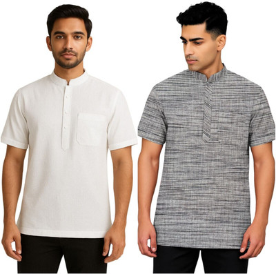 RSGARMENTS Men Self Design Straight Kurta(White, Grey)