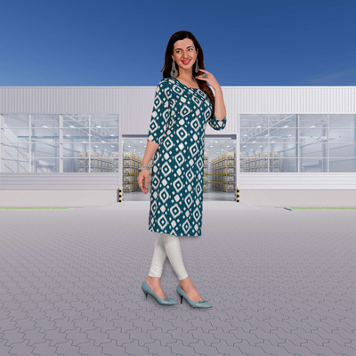 MARIDI FASHION Women Printed Straight Kurta(Dark Blue, White)