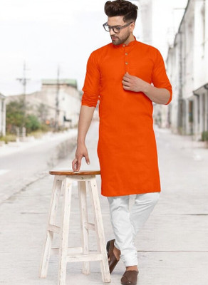 Rashmi Genz Men Printed Straight Kurta(Orange)