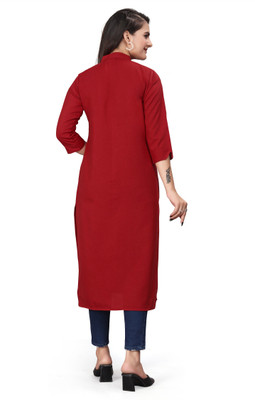Bharatmart Women Solid Straight Kurta(Maroon)