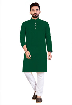 Simran Creation Men Solid Straight Kurta(Dark Green)