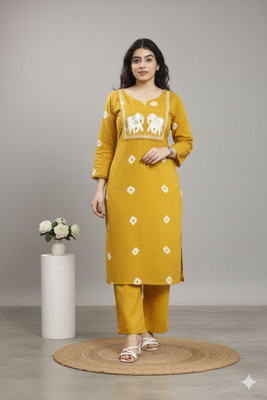 Gs Dress With Style Women Embroidered A-line Kurta(Yellow)