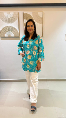 Anayatas Creation Women Printed A-line Kurta(Blue)