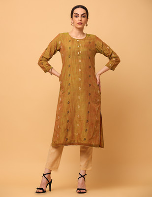 aayusika Women Printed Straight Kurta(Dark Green)