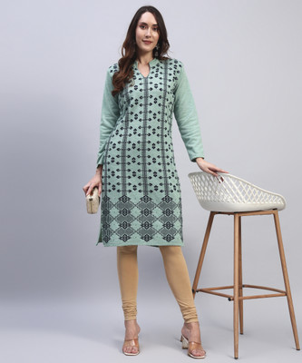 HEMLOCK Women Printed Straight Kurta(Light Green)