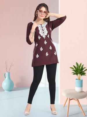 SHLOKE Women Solid Tunic Kurta(Purple)