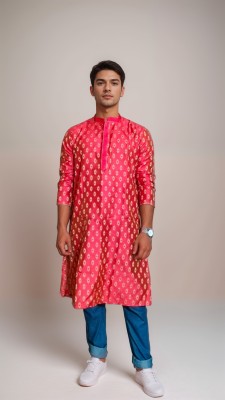 abaran Men Embroidered Straight Kurta(Red)