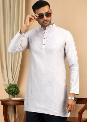 Tattva Men Woven Design Straight Kurta(Beige)