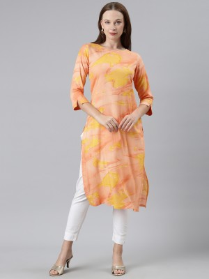 Hritika Women Abstract A-line Kurta(Orange)