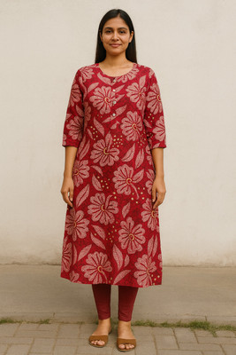 singaran fashion Women Floral Print, Printed A-line Kurta(Red)