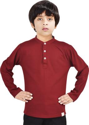 MADE IN THE SHADE Boys Solid Straight Kurta(Maroon)