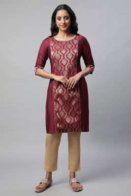 Aurelia Women Self Design Straight Kurta(Blue)