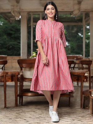 Ladylaz Women Striped Anarkali Kurta(Multicolor)