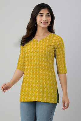 WhiteDoe Women Printed A-line Kurta(Yellow)