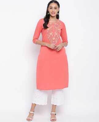 VBUYZ Women Solid Straight Kurta(Orange)