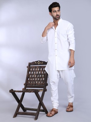 MIDAV Men Solid High Low Kurta(White)