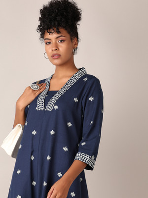 V-MART Women Printed A-line Kurta(Blue)