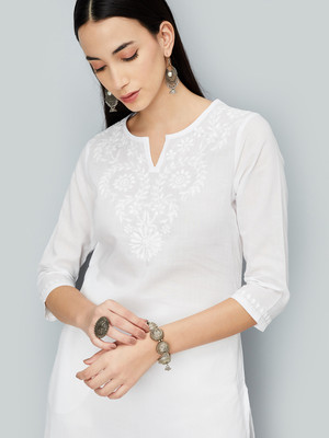 MAX Women Solid Straight Kurta(White)