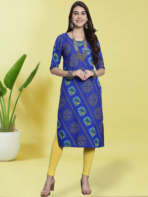 EthnicBasket Women Printed A-line Kurta(Blue)