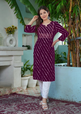 KPF Women Printed A-line Kurta(Maroon)