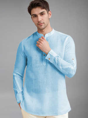 Vida Loca Men Solid A-line Kurta(Light Blue)