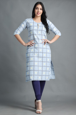 Oddlily Women Block Print A-line Kurta(Blue)