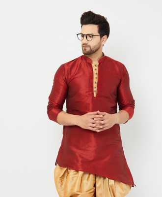 ARMAAN ETHNIC Men Self Design Asymmetric Kurta(Maroon)